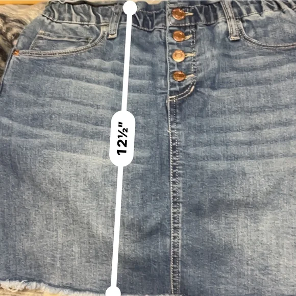 Hippie Girl Size 12 Denim Mini Skirt Elastic Waist Raw Hem - Picture 6 of 6